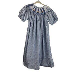 Silly Goose Girls Smocked Dress‎ Nautical Embroidered Sailboat Sz 6X Blue Stripe